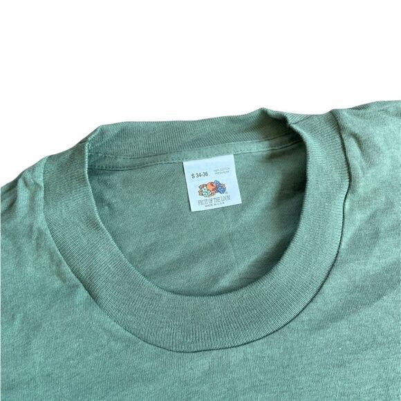 VTG NOS 80s Fruit of the Loom Olive Green T-Shirt - Picture 2 of 4